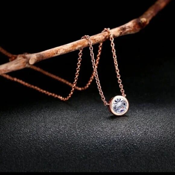 Classic 1 Carat Round CZ Layering Necklace Rose Gold, Silver, Gold - Picture 7 of 13